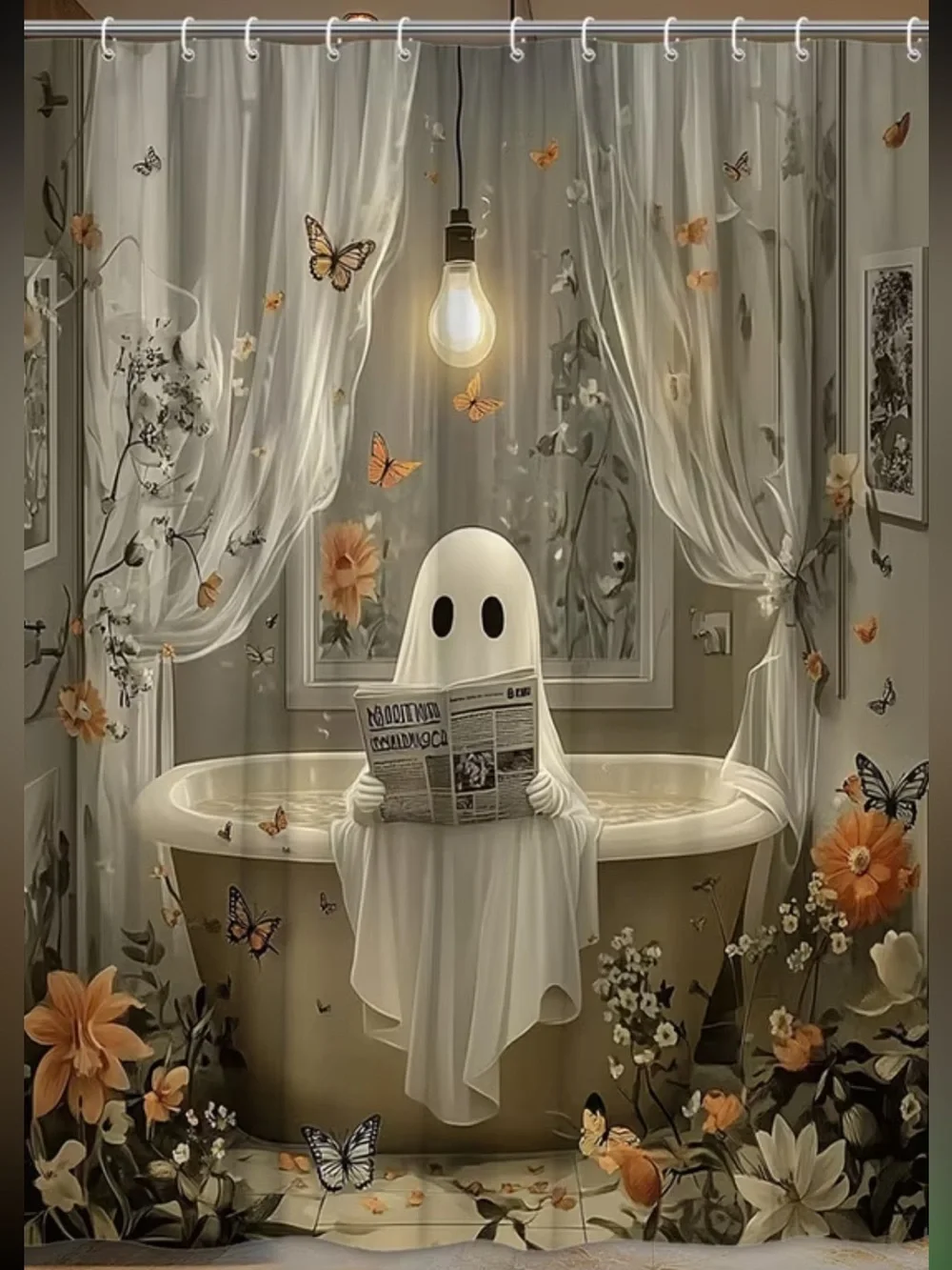 Whimsical Ghost & Butterfly Shower Curtain - Extra Long